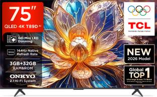 TCL QD-Mini LED Dimming T89D 189.31 cm (75 inch) QLED Ultra HD (4K) Smart Google TV 2026 Edition with ...