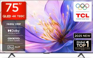 TCL T89C 189 cm (75 inch) QLED Ultra HD (4K) Smart Google TV 2025 Edition with HVA Panel | Dolby Vision- Atmos, 35W ONKYO 2.1 Hi-Fi System | 144 Hz VRR | MEMC 120 Hz