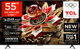 TCL C72K 139 cm (55 inch) Ultra HD (4K) Mini LED Smart Google TV 2025 Edition with Precise Dimming Series Up to 2048 Zones | HDR 2600 nits | CrystGlow HVA Panel | AMD Free Sync Premium Pro | 60 W ONKYO 2.0 CH Hi-Fi System IMAX Enhanced,| Airplay 2