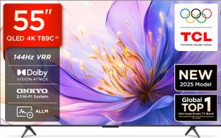 TCL T89C 139 cm (55 inch) QLED Ultra HD (4K) Smart Google TV 2025 Edition with HVA Panel | Dolby Vision- Atmos, 35W ONKYO 2.1 Hi-Fi System | 144 Hz VRR | MEMC 120 Hz