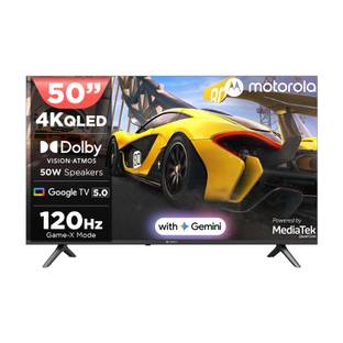 MOTOROLA 127 cm (50 inch) QLED Ultra HD (4K) Smart Google TV with 5.0 OS, 50 W speaker, 120Hz Game acc...