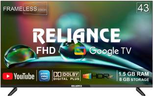 Reliance 109 cm (43 inch) Full HD LED Smart Google TV 2025 Edition with Next Generation Google Smart FHD Led Tv Platform with OTT Apps like Jio Cinema, Netflix, Prime Video, Disney+ Hotstar & More Than 5000 Apps, Frameless Design & Voice Remote with 24 Watts Spearker & 1.5 GB RAM, 8 GB Storage