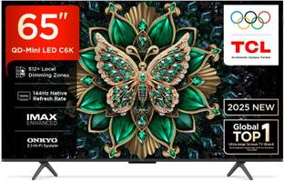 TCL C6K 164 cm (65 inch) Ultra HD (4K) Mini LED Smart Google TV 2025 Edition with 512+ Local Dimming Zones | High HDR Brightness | 144 Hz Native Refresh Rate | 40 W ONKYO 2.1 CH Hi-Fi System, IMAX Enhanced