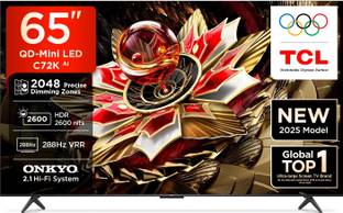 TCL C72K 164 cm (65 inch) Ultra HD (4K) Mini LED Smart Google TV 2025 Edition with Precise Dimming Series Up to 2048 Zones | HDR 2600 nits | CrystGlow HVA Panel | AMD Free Sync Premium Pro | Dolby Vision IQ | 60 W ONKYO 2.0 CH Hi-Fi System IMAX Enhanced | Airplay 2