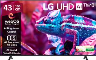 LG AI TV UR7500 108 cm (43 inch) Ultra HD (4K) LED Smart WebOS TV 2025 Edition with Alpha5 AI Processor 4K Gen6 | 100+ Free LG Channels | 4K Upscaling | AI Brightness Control | AI Sound (Virtual Surround 5.1 Up-mix) | FTA Satellite Port | Magic Remote Compatible | 60Hz Refresh Rate | Alexa Built In | Works with Apple Air Play