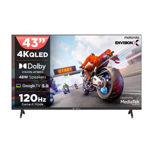 MOTOROLA 109 cm (43 inch) QLED Ultra HD (4K) Smart Google TV with 5.0 with 48 W speaker, 120Hz Game ac...
