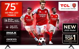 TCL 75Q6CS 189 cm (75 inch) Ultra HD (4K) Mini LED Smart Google TV with High HDR Brightness | 312+ Dim...