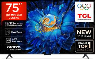 TCL C6KS 189 cm (75 inch) Ultra HD (4K) Mini LED Smart Google TV 2025 Edition with High HDR Brightness | 312+ Dimming Zones | AiPQ Processor | 40 W Dolby Atmos | ONKYO 2.1 Hi-Fi System