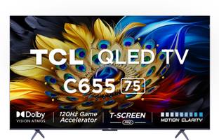 TCL C655 189 cm (75 inch) QLED Ultra HD (4K) Smart Google TV T-SCREEN Dolby Vision-Atmos Hands-Free...