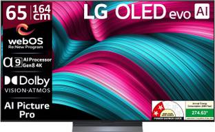 LG evo AI C5 164 cm (65 inch) OLED Ultra HD (4K) Smart WebOS TV 2025 Edition with Alpha 11 AI Processor 4K Gen2 | Brightness Booster | AI Picture Pro | Dolby Vision | AI Sound Pro (Virtual 11.1.2ch Up-mix) | Dolby Atmos | Up to 144Hz Variable Refresh Rate | 40W Sound Output | 2.5 GB RAM | 16 GB ROM | Nvidia G-Sync & AMD Freesync Compatible