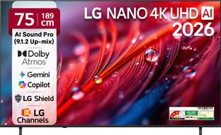 LG AI NU87 189 cm (75 inch) Ultra HD (4K) LED Smart WebOS TV 2026 Edition with NANO Detail Enhancer, H...
