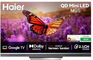 Haier M95 164 cm (65 inch) Ultra HD (4K) Mini LED Smart Google TV with Dolby Vision IQ |Sound By Harmon Kardon |Dolby Atmos | 2.1 Ch 60W Speaker with Subwoofer| Solar Remote