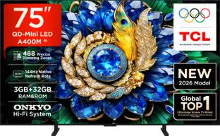 TCL A400M 189.31 cm (75 Inch) Ultra HD (4K) Mini LED Smart Google TV 2026 Edition with ONKYO Hi-Fi Sys...