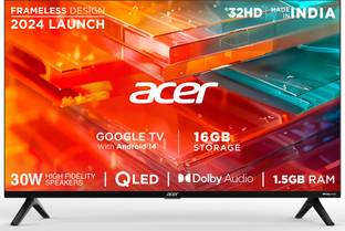 Acer V PRO Series 80.01 cm (32 inch) QLED HD Ready Smart Google TV Android 14 (Black) | 16GB Storage | 30W Dolby Audio