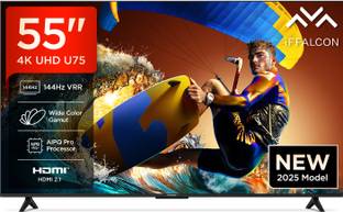 iFFALCON by Tcl U75 139 cm (55 inch) Ultra HD (4K) LED Smart Google TV 2025 Edition with 144 Hz VRR | Wide Color Gamut | AiPQ Pro Processor | 24 W Dolby Vision- Atmos | 3 GB RAM | 32 GB ROM