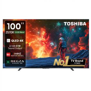 TOSHIBA 253 cm (100 inch) QLED Ultra HD (4K) Smart VIDAA TV with 2.1CH REGZA powerful Sound, 144Hz Native Panel | Hands-free Voice Control