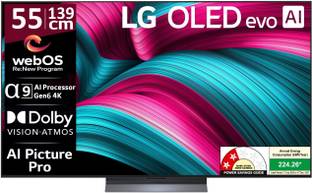 LG evo AI C5 139 cm (55 inch) OLED Ultra HD (4K) Smart WebOS TV 2025 Edition with Alpha 11 AI Processor 4K Gen2 | Brightness Booster | AI Picture Pro | Dolby Vision | AI Sound Pro (Virtual 11.1.2ch Up-mix) | Dolby Atmos | Up to 144Hz Variable Refresh Rate | 40W Sound Output | 2.5 GB RAM | 16 GB ROM | Nvidia G-Sync & AMD Freesync Compatible