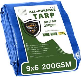 RHINOKraft 9ft x 6ft, 200 GSM | Water Proof Tarpaulin Sheet eyelet with 100% Pure Virgin Tent - For Camping, Construction Sites, Transportation Covers, Temporary Shelters