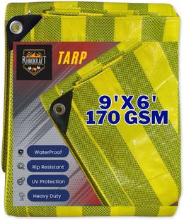 RHINOKraft 9ft X 6ft, 170GSM | Stripe Water Proof Tarpaulin Sheet | Sun Ray Saver Tent - For Camping