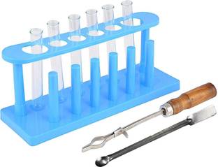 SBT Borosilicate Glass Test Tube Stand (6pcs) Test Tube Holder Spatula (Combo 9) Plastic Test Tube Rack
