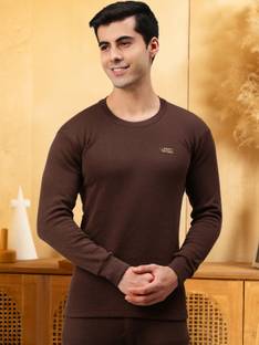 LUX COTT'S WOOL Full Sleeve Round Neck Brown Thermal Men Top Thermal