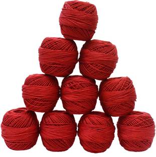 Embroiderymaterial Thick Crochet Cotton Red Colour Thread, 10 Rolls, Size-12 Thread