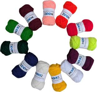 Mooz 12 Baby Wool Acrylic Yarn For Knitting And Crochet, 20 Grams Each Thread