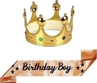 Unique Creations Birthday Boy Gold Sash With King Crown For Boys & Mens