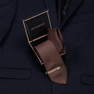 MUTAQINOTI Flowral Brown Italian Style Silk Necktie Set With Pocket Square & Gold Tie Pin Polka Print Tie