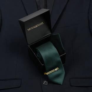 MUTAQINOTI Checkered Green Italian Style Silk Necktie Set With Pocket Square & Gold Tie Pin Polka Print Tie