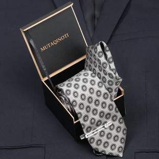 MUTAQINOTI Brown Italian Style Silk Necktie With Pocket Square Chorme Tie Pin Woven Tie