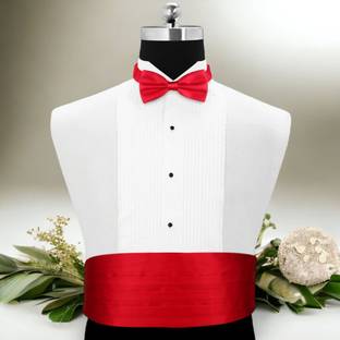 PELUCHE Sultry Red Cummerbund and Bow Tie Set For Men Solid Tie