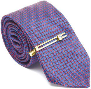 LOUIS STITCH Dark Purple Flowral Italian Silk Suit Necktie with Gold Tie Pin Printed Tie