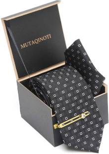 MUTAQINOTI Brown Ethic Italian Style Silk Necktie With Pocket Square Gold Tie Pin Printed Tie