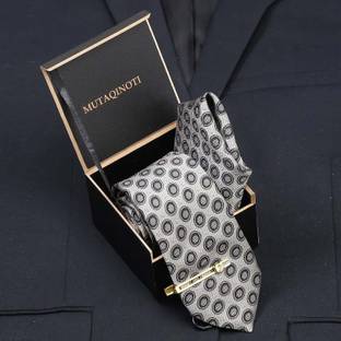 MUTAQINOTI Italian Style Silk Necktie Set With Pocket Square & Gold Tie Pin Printed Tie
