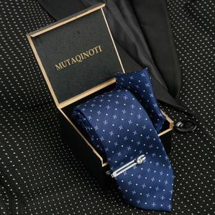 MUTAQINOTI Royal Blue Italian Style Silk Necktie With Pocket Square Chorme Tie Pin Woven Tie