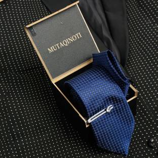 MUTAQINOTI Olympic Blue Italian Style Silk Necktie With Pocket Square Chorme Tie Pin Woven Tie