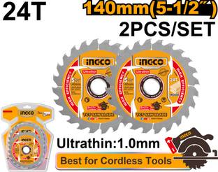 INGCO 2 Pcs Ultra-thin TCT Saw Blades, 140mm 24T Suitable for Lithium-ion Circular Saw Handheld Tile Cutter