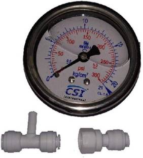 Capital Analog Tire Pressure Gauge RO Water Purifier Pressure Gauge Kit Booster Pump PSI Meter Tester 1/4" (0-21 Kg/cm2 300 PSI) Diaphragm Water Pump (