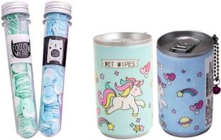 CHARVI INTERNATIONAL Bottle papper soap 2 pc & Mini wipes can 2 pc Return Gifts for Kids Party Digital Tissue Flotation Bath