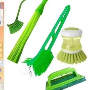 Mohprit Plastic Broom Toilet Dish Washer and Bathroom Scrubber Brush Multicolour Setof 5