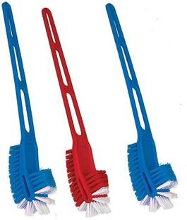 Country hub Double Sided Toilet Cleaning Brush for Cleaning Easy to Hold, Combo HOCKEY TOILET CLEANER BRASH,Washbasin / Sink Cleaning Strong Plastic Hand Nylon Combo Brush (Multicolor)Toilet Brush with long grip brush ,Toilet plastic Double Sided Brush For Cleaning Brush, Bathroom & Floor Cleaning Plastic Wet and Dry Brush(Pack of 3) with Holder