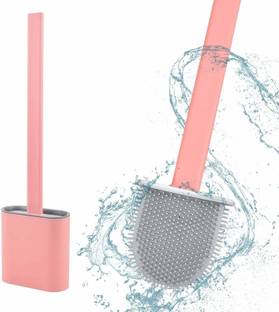 NILKART Silicone ASHMI Toilet Brush with Holder Stand , Brush for Bathroom Cleaning Silicone Brush and Holder Silicon Flex Toilet Cleaning Brush,Quick Drying Flexible Bristles Brush (Multi Color, Pack of 1) with Holder