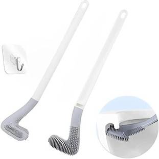 Ethnic Forest L Shape Silicon Toilet Cleaning Brush with Long Handle Toilet Brush for Bathroom with Holder