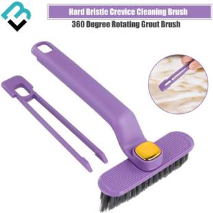 BRAND VILLA Multi-Function Hard Bristle Crevice Cleaning Brush, 360° Rotating Grout Brush with Holder