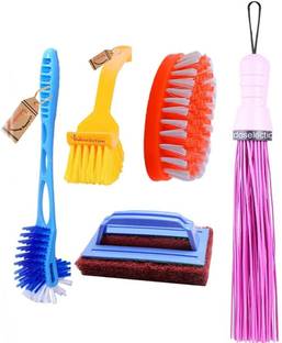 Mohprit Plastic Broom Toilet Brush and Bathroom Scrubber Brush Set of 5