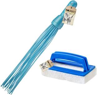 Mohprit Plastic Broom and Bathroom Scrubber Brush (Multicolour ) Set of 2