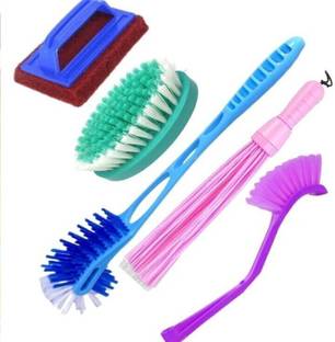 Mohprit Plastic Broom Toilet Brush and Bathroom Scrubbe Set of 5