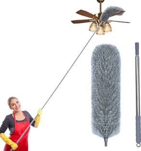 BRAND VILLA Microfiber Fan Duster with Extendable Rod Bendable Washable Head Microfibre Dry Broom