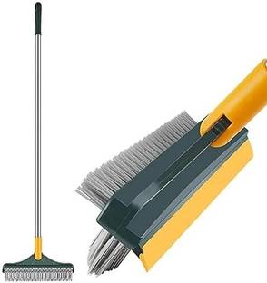 Trezox Bathroom Cleaning Brush with Wiper 3 in 1 Tiles Cleaning Brush Floor Scrub with Holder